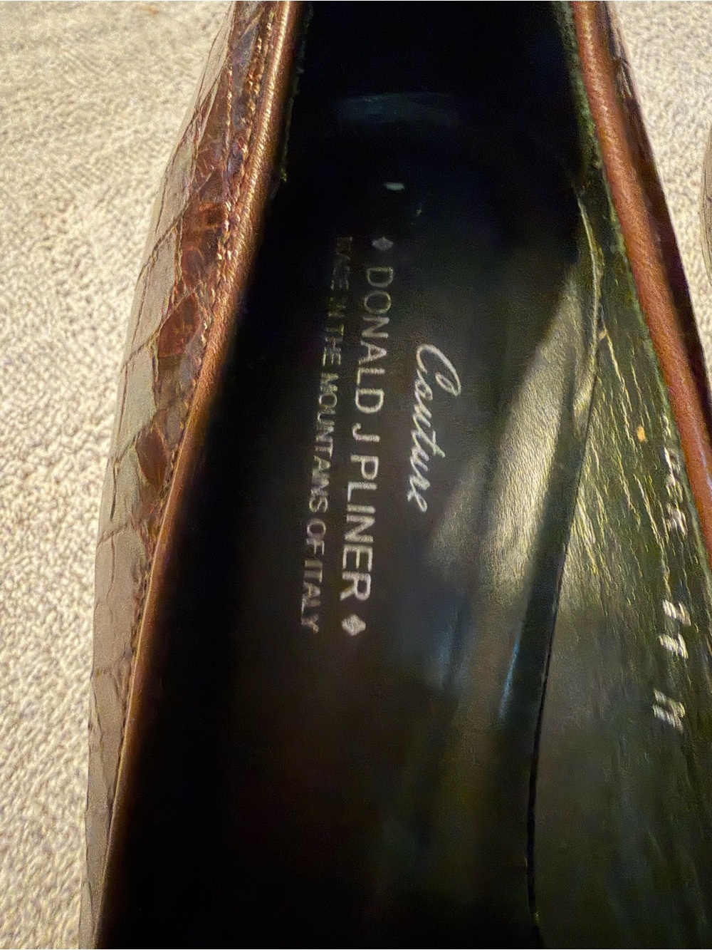 Donald J. Pliner Brown Croc-Embossed Pointed Pumps with Decorative Buckle - Picture 4 of 4